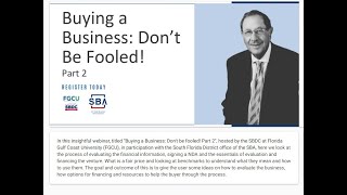 Financial Literacy Workshop: Buying a Business: Don't be fooled! (Part 2 – Finance Options)