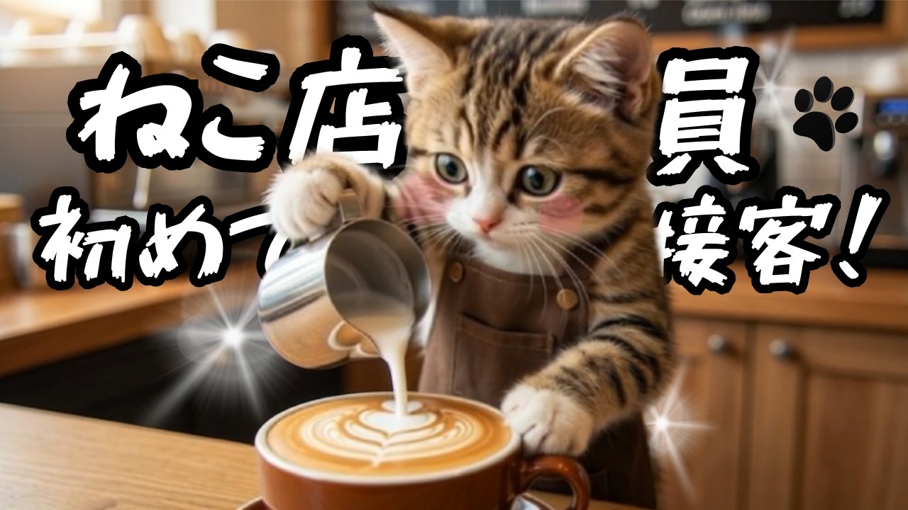 【子猫のミミ】初めてのコーヒーショップ店員☕️｜はじめての接客 Mimi’s First Day Working at a Coffee Shop ☕️