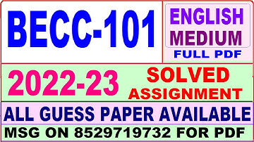 becc 101 solved assignment 2022-23 / becc 101 solved assignment in English / ignou ba economics