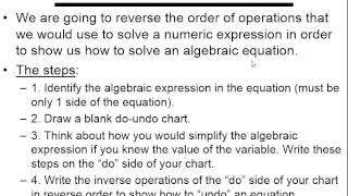 U4L2   Do Undo Reversing the Order of Operations to Solve Equations