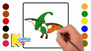 How To Draw And Color A Pterodactyl For Kids Dinosaurs Coloring Book And Page Art For Kids