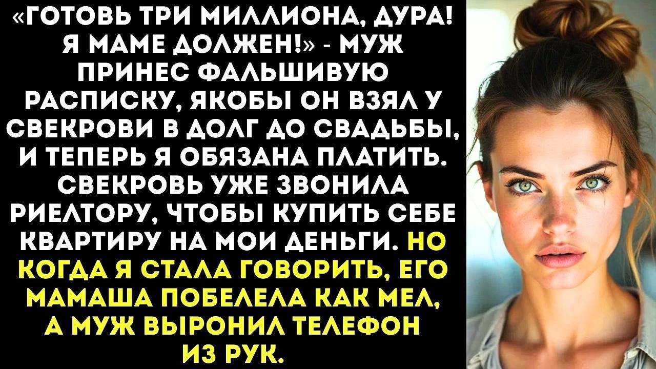 «Готовь три ляма, дура! Я маме должен!» — муж сунул мне под нос липовую расписку от свекрови.