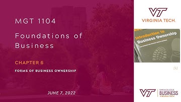 MGT1104 - Chapter 6 Forms of Business Ownership Summer I 2022