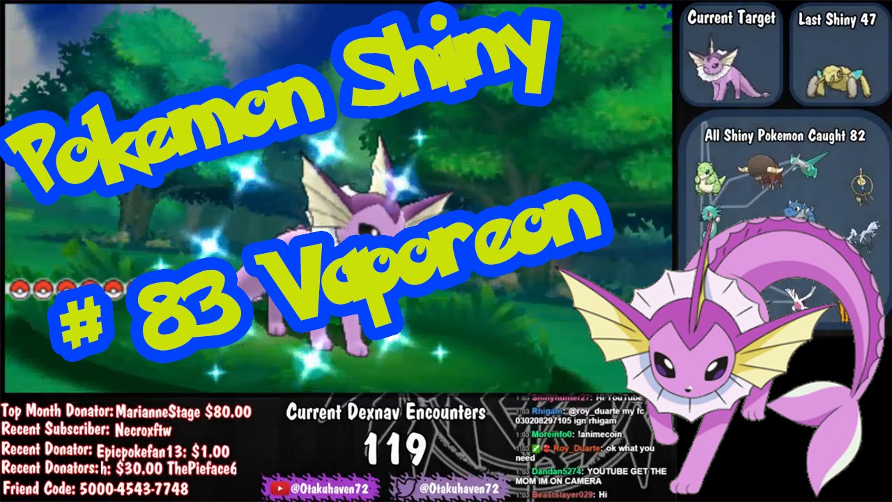 Live Shiny Vaporeon/Eevee 119 Dexnav Pokemon Omega Ruby & Alpha