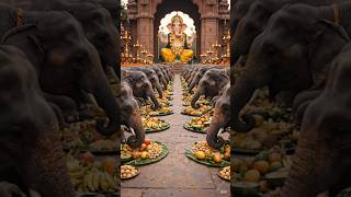 Ganesh Ji Divine Darshan 🙏 | Temple Elephants Offering Prasad | Powerful Spiritual Scene #Shorts