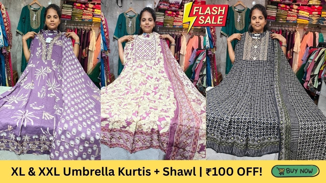 🛍️ Don’t Miss! XL & XXL Umbrella Kurtis with Shawl & Shalwar Sets | Flat ₹100 OFF!
