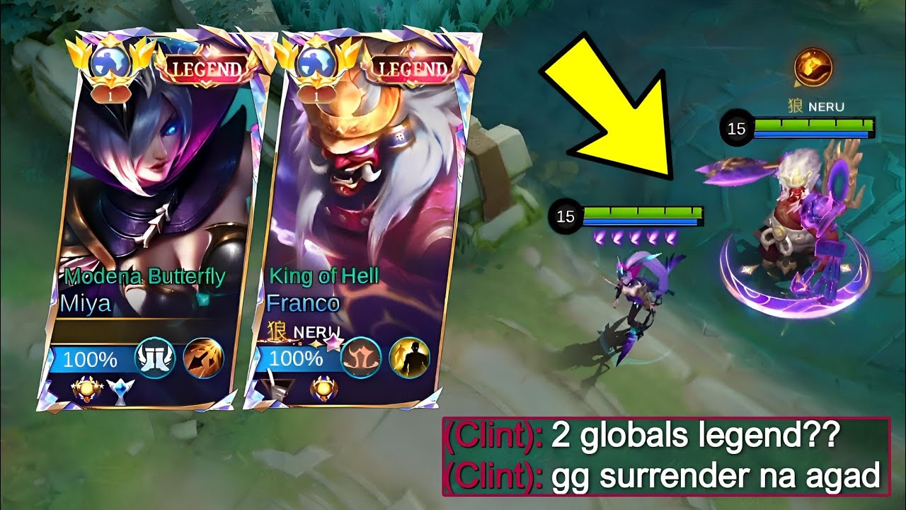 WHEN GLOBAL MIYA MET GLOBAL FRANCO IN SOLO RANK!🥶 (Enemy auto surrender💀) - Global 1 Miya Gameplay!!