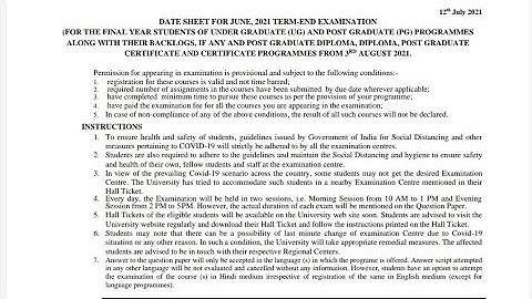 Ignou Term end exam Date Sheet for June 2021 l Date Sheet for June 2021 TEE l Find your program code