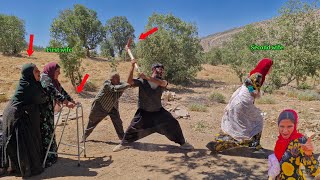 The first wife's attempt to walk; and the second wife's escape from herhusband's anger.