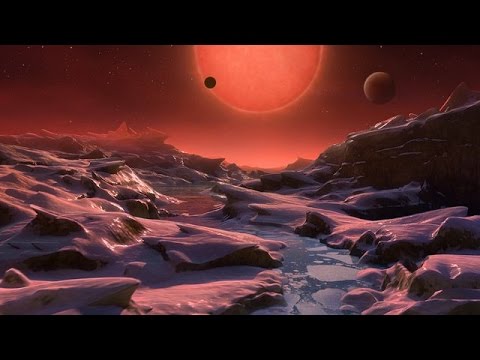 Artist’s impression of the ultracool dwarf star TRAPPIST-1 from the surface of one of its planets