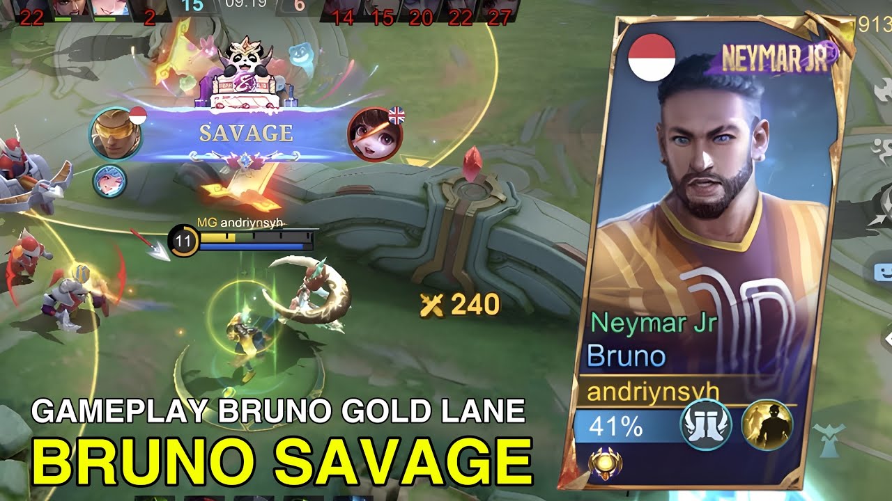 GAMEPLAY BRUNO GOLD LANE SAVAGE - Mobile legends 