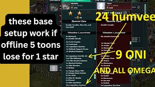 war commander base setup work if he lose is 5 toons & all air max with missiles offline for 1 star