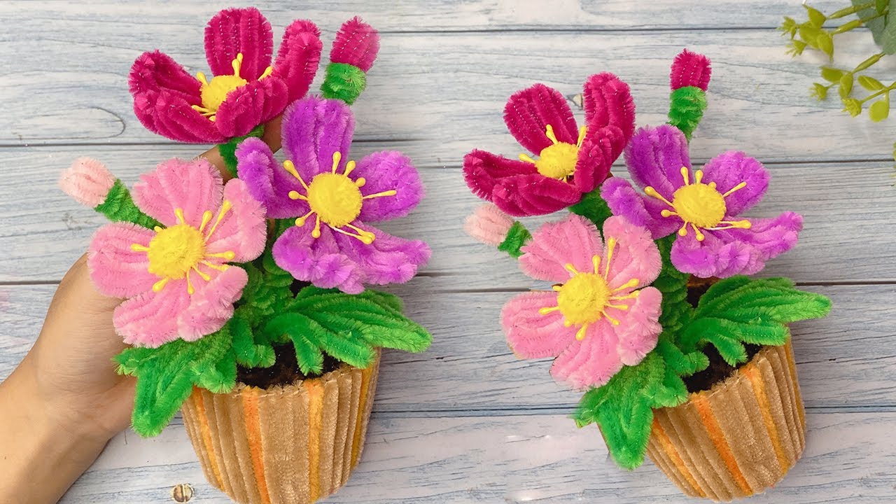 How to Make Beautiful Poppy Flower Pot with Pipe Cleaner Pipe Cleaner