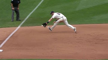 TB@MIN: Plouffe makes backhanded stop, throw to first