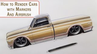 How to Render Cars with Markers & Airbrush - Tips & Technique w/ Pinstripe Chris