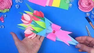 DIY Открытка на 8 Марта или День Рождения из бумаги / DIY Paper Flower BOUQUET / Birthday gift ideas