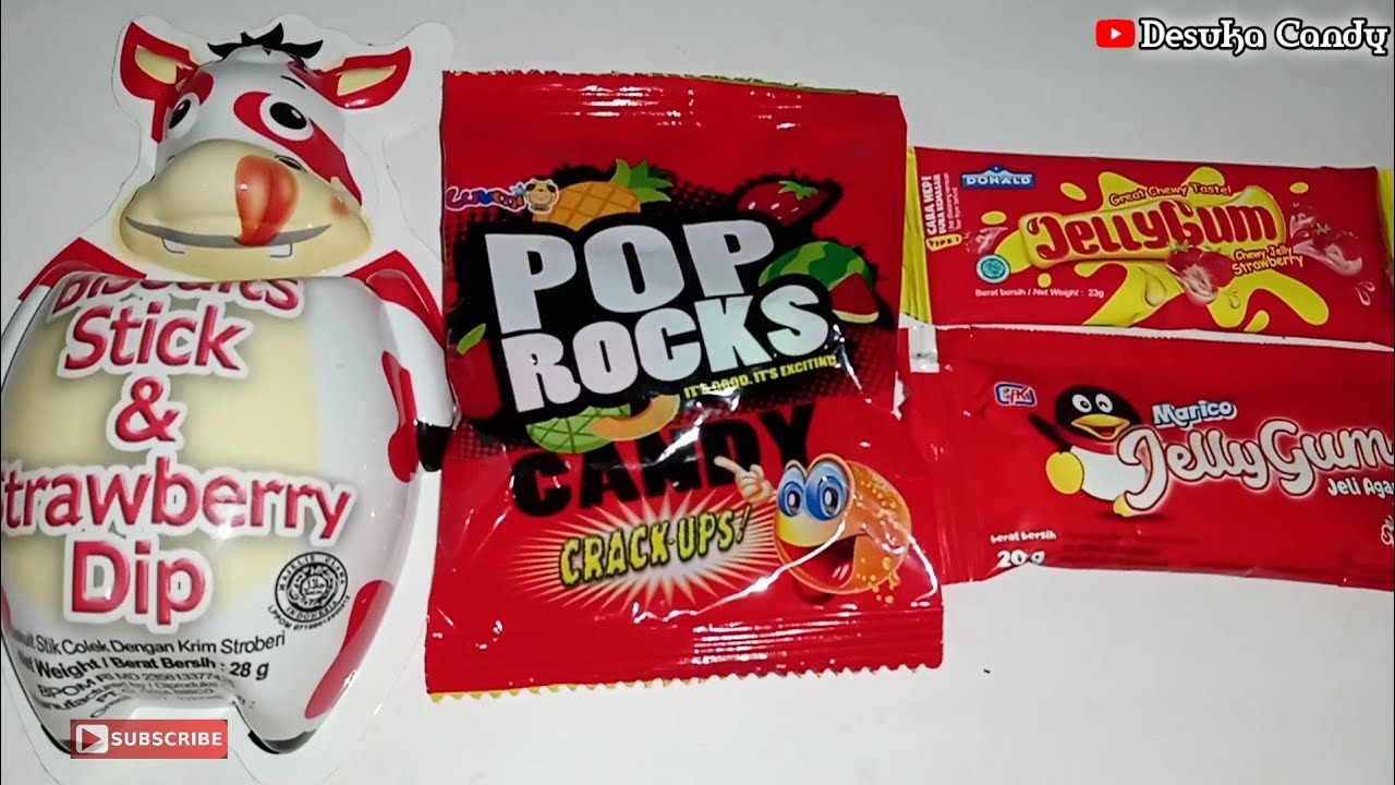 New !! Lot's of Candy Biscuits Stick&Strawberry Dip Pop Rock Candy