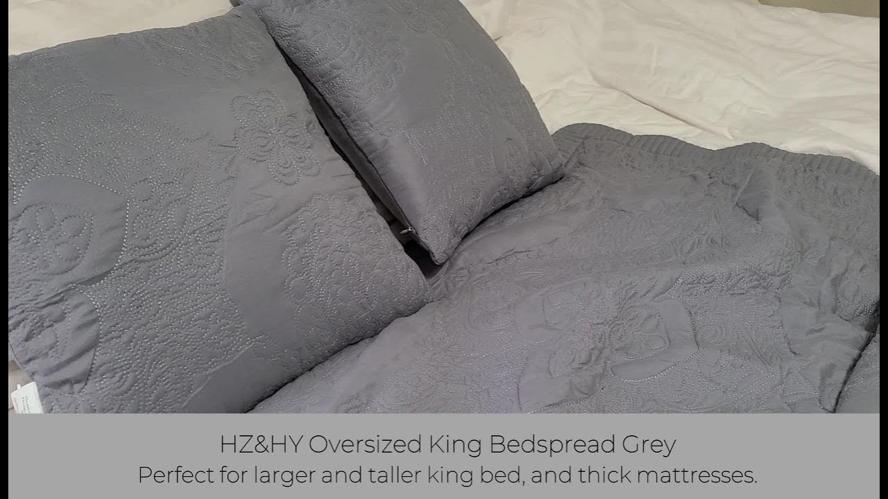 In Hand Review of HZ&HY Oversized King Bedspread Grey 128x120 Extra