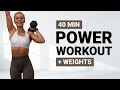 40 MIN DB FULL BODY WORKOUT | Push Focus | + Repeat | + Weights | Core | Super Sweaty Power Workout