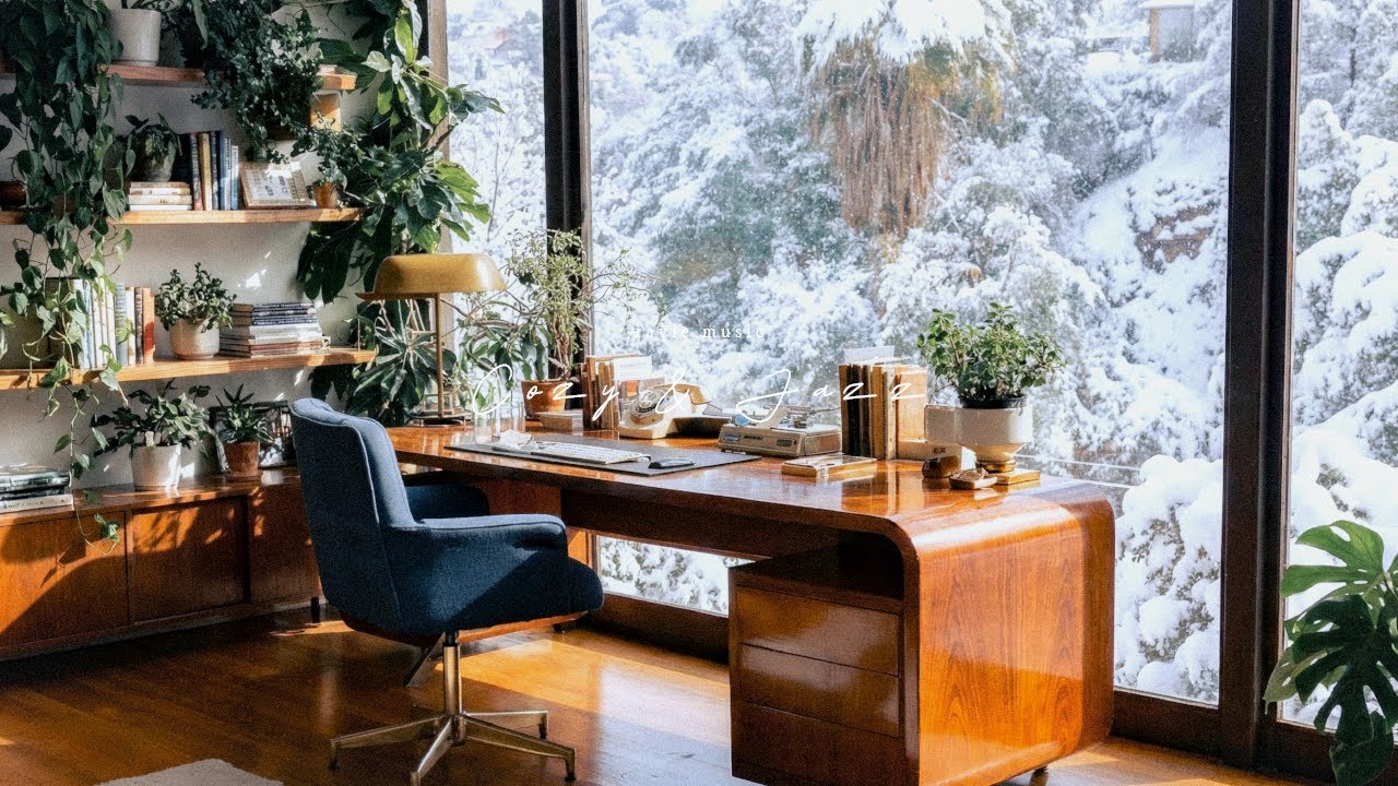 𝐏𝐥𝐚𝐲𝐥𝐢𝐬𝐭 눈 오는 숲속 책방에서, 창가로 스며드는 햇살과 쉼 | 𝐜𝐨𝐳𝐲 𝐣𝐚𝐳𝐳 𝐟𝐨𝐫 𝐫𝐞𝐚𝐝𝐢𝐧𝐠 & 𝐫𝐞𝐬𝐭