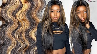 BEAUTIFUL 1B/30 OMBRE HIGHLIGHT BALAYAGE WIG | GLUE LESS 5X5 CLOSURE, 24 INCHES | HERMOSA HAIR