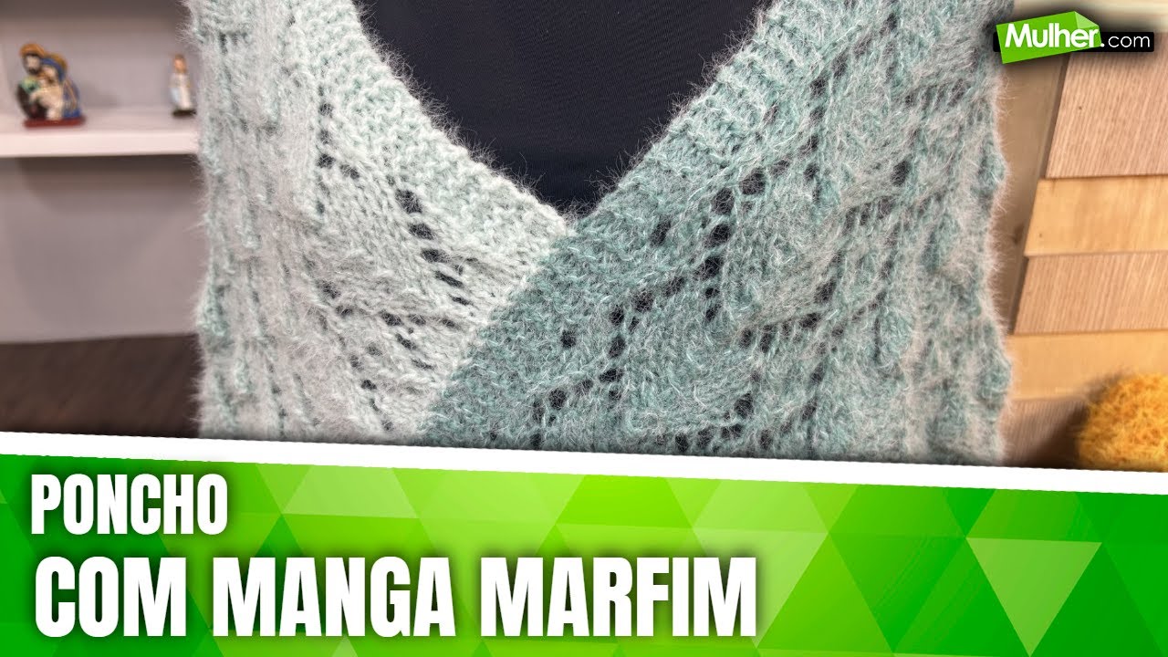 Vitória Quintal ensina a fazer um poncho com manga marfim em tricô.