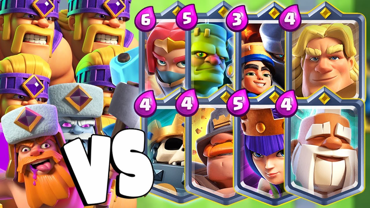 CHAMPIONS CARDS vs EVOLVED BARBARIANS & LUMBERJACK - Clash Royale Challenge