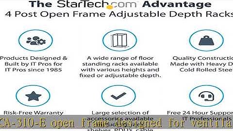 StarTech.com 12U 19" Open Frame Server Rack - 4 Post Adjustable Depth 22-40" Mobile - Free Standing