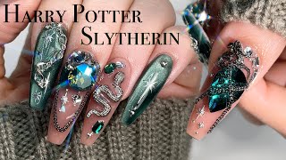 Harry Potter Slytherin Nails🐍🖤  Neat nail care / ASMR