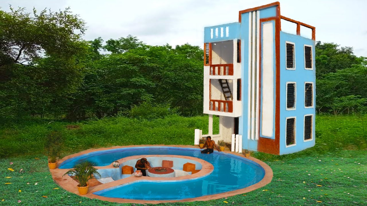 Build Modern Three Story Building And Luxury Swimming Pool With Sunken Fire Pit Seating Area (full)