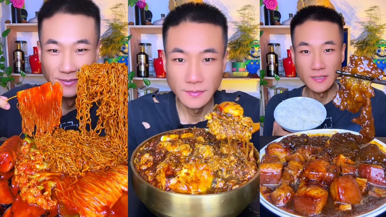 Mukbang # 07Challenge Eating Rice 🍚 with food Spicy 🔥🥵 Noodles 🍜 🍖🥓 Meat#noodles #yummy #delicious