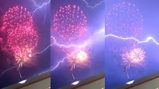 Incredible lightning strikes during fireworks show in the US