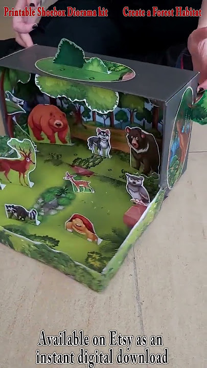 Forest Diorama Paper craft Printable Shoebox Diorama kit. Create a Forest Habitat, Paper Templates