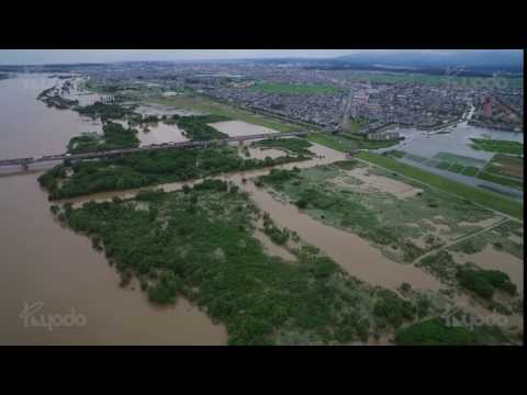 ドローン動画データ販売 秋田県記録的豪雨災害<br>雄物川河川敷ドローン撮影