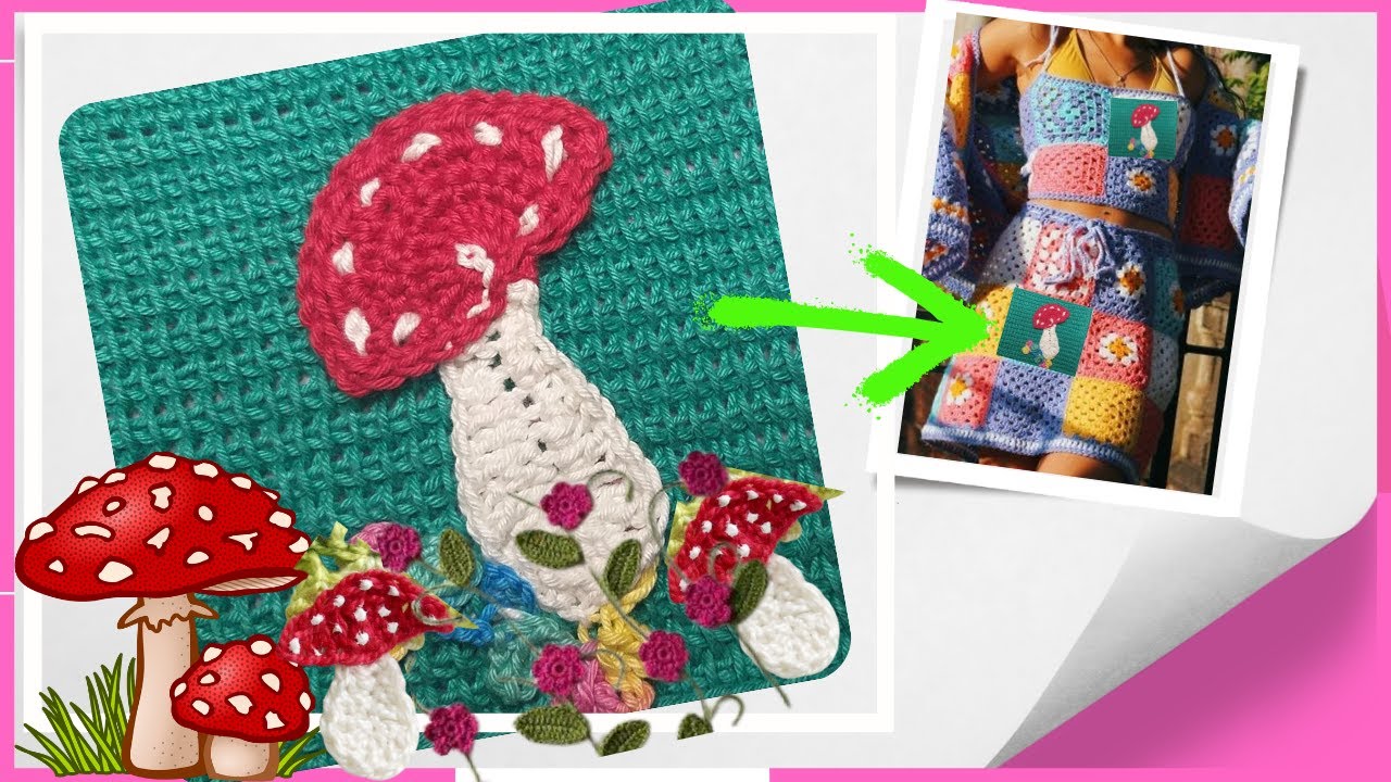cogumelo 🍄 croche para aplique em roupas /Patch aplique crochê Marly Thibes