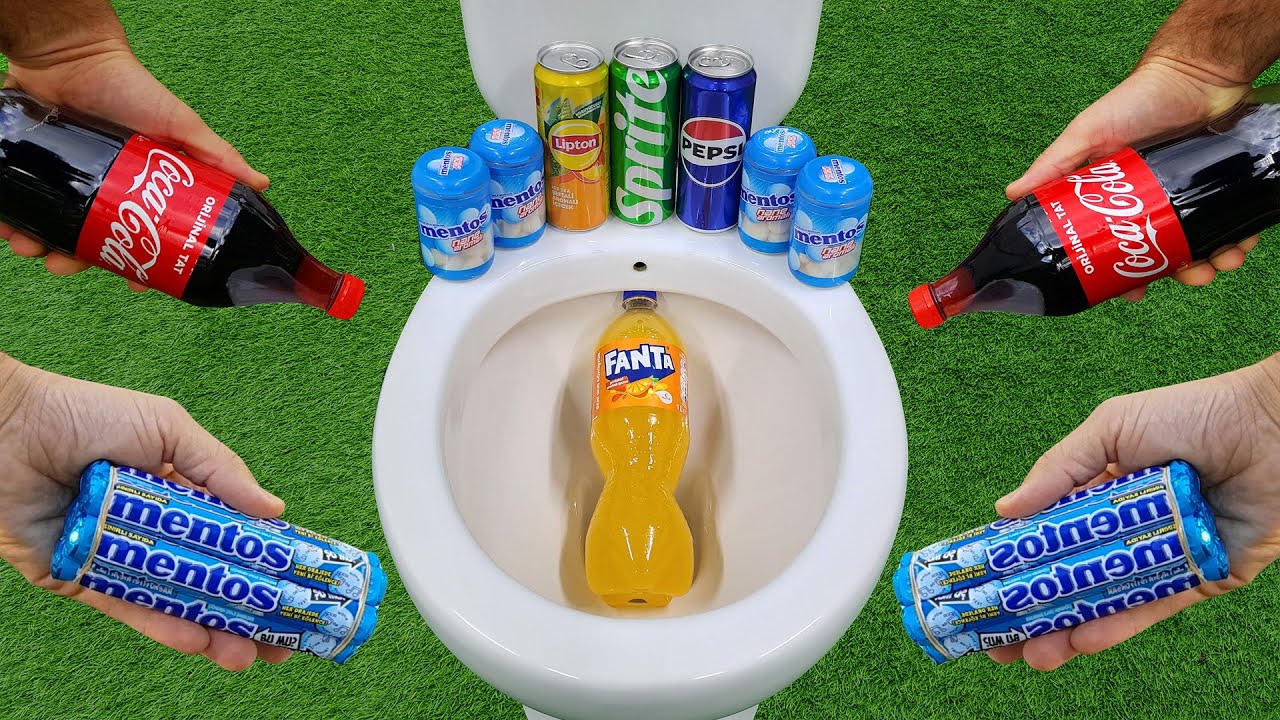 Большая Фанта, Кока-Кола против популярных газировок!!! Пепси, Спрайт, Липтон и Ментос в туалете