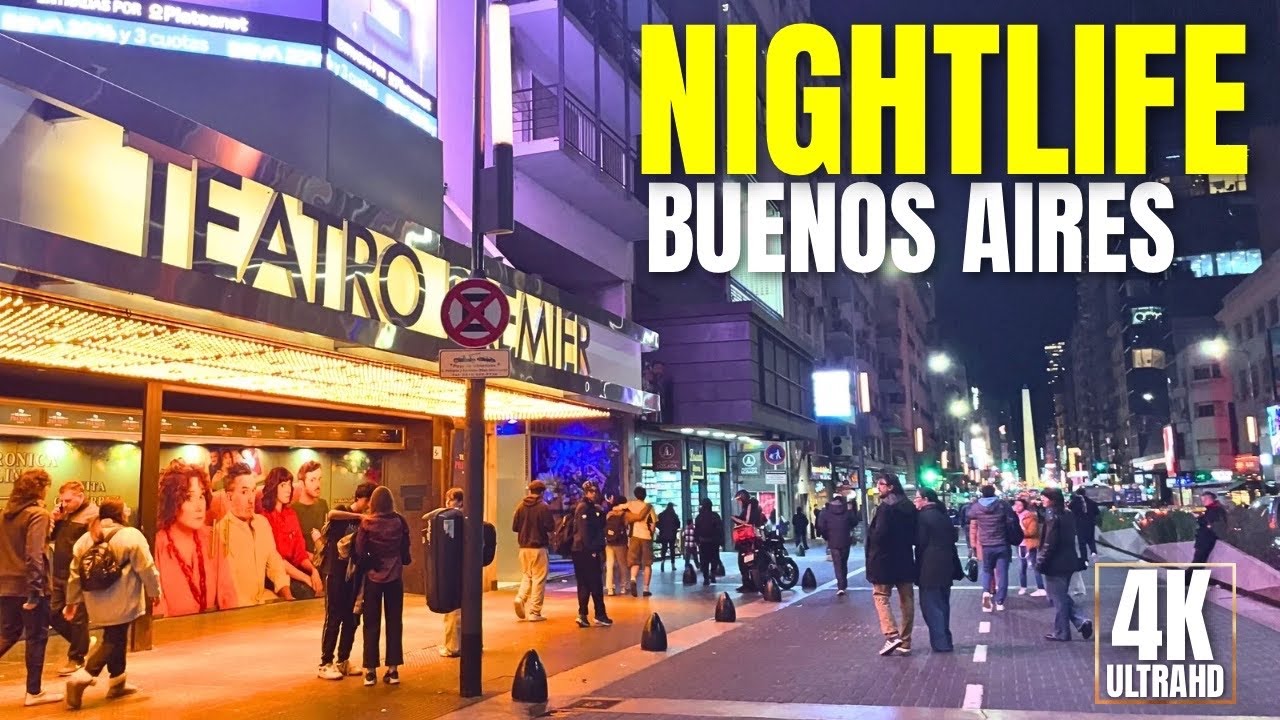 [4K] Avenida Corrientes & Obelisco - Walking Tour | Winter Evening in Buenos Aires