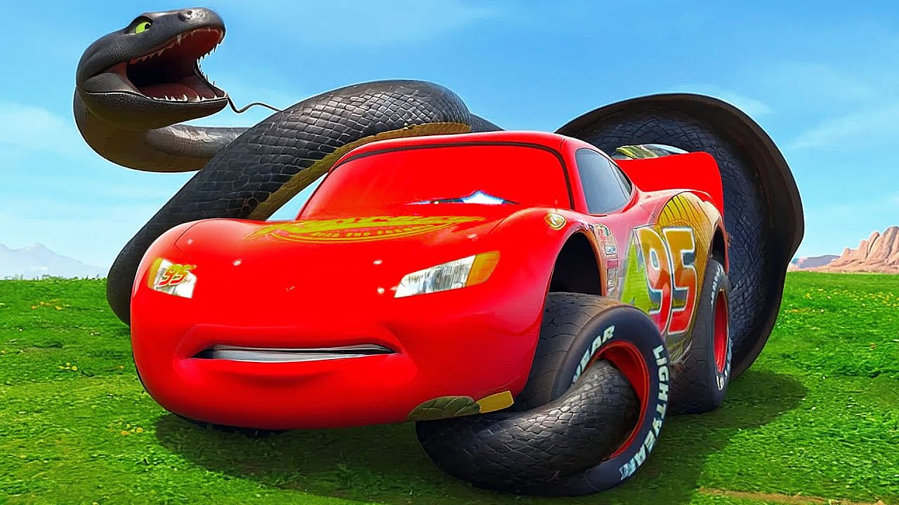 Молния Маккуин против Гигантской Змеи | Анаконда напала на Маккуина! Pixar Cars