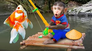 Monkey Baby Bim Bim GO FISHING koi and Playing so cute | Funny Monkey Bim Bim part 2