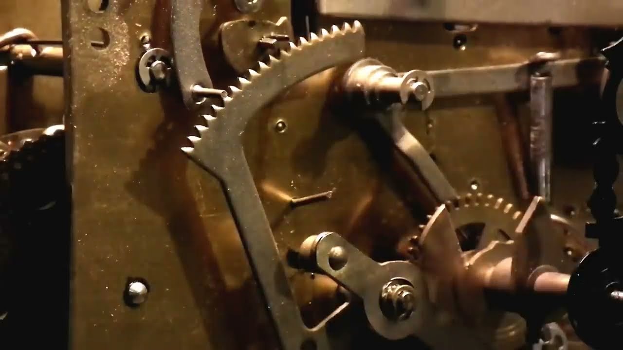 Grandfather clock mechanism, closeup on main hour chime mechanism - YouTube