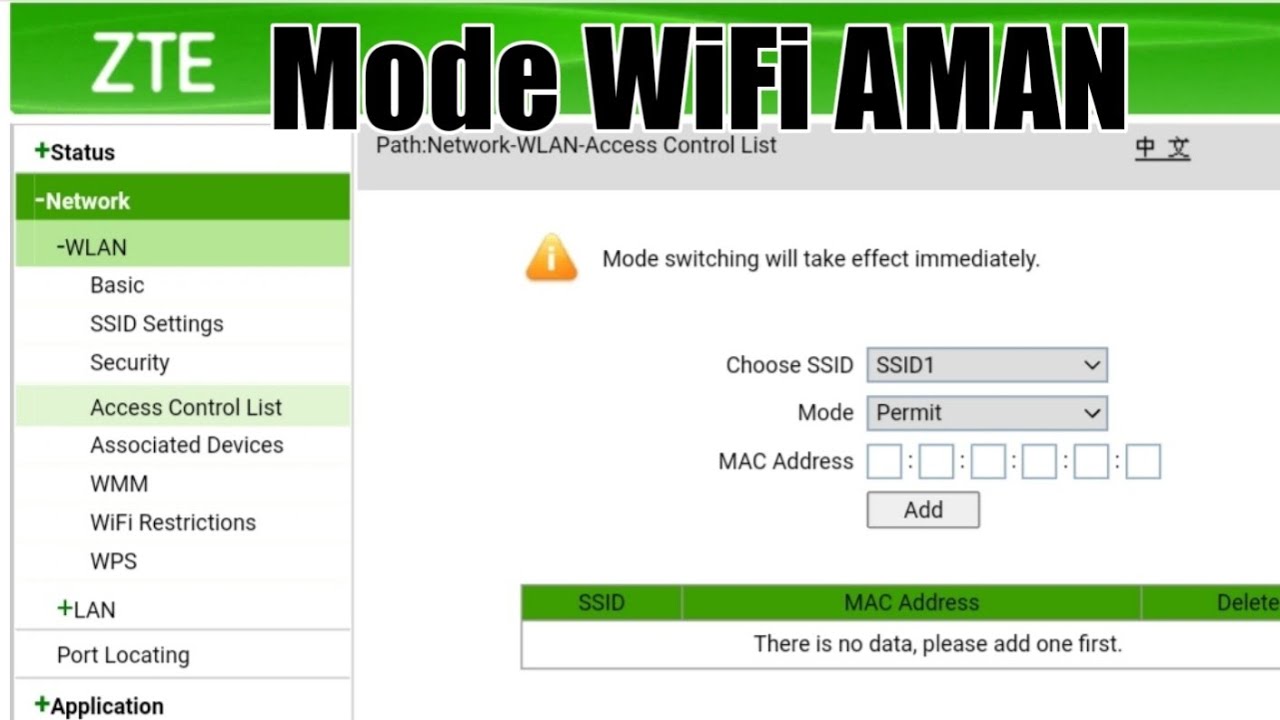 Mengamankan WiFi ZTE F609 Menggunakan Mode Whitelist dan Blacklist