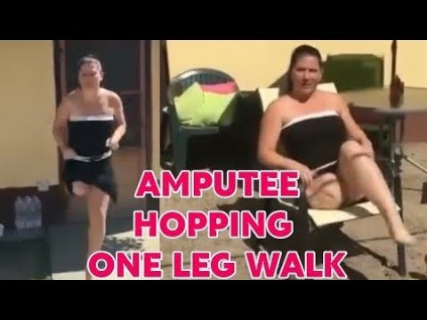 Amputee Lady adaptive crutches user | hoping with one leg