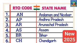 List of RTO Codes For All States And Union Territories | All India RTO Code List |Vehicle Code List