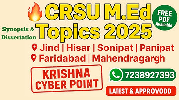 Latest CRSU M.Ed Synopsis & Dissertation Topics 2025 |