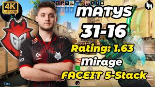 MATYS (31-16) Rating: 1.63 FACEIT 5-Stack (Mirage) | Apr 26, 2026