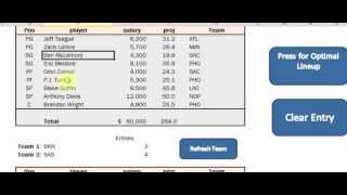 NBA Optimal Lineup Spreadsheet for Excel - Solver   Version 2