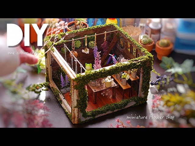 DIY☺︎miniature flower house 100均フォトフレームを使ったお花屋さん 〜ミニチュアハーバリウム、バケツetc〜の作り方