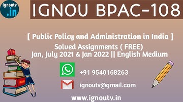 IGNOU BPAC-108 Solved Assignment Jan, July 2021 & Jan 2022 [FREE] || BAPAH || IGNOU TV || IGNOU ||