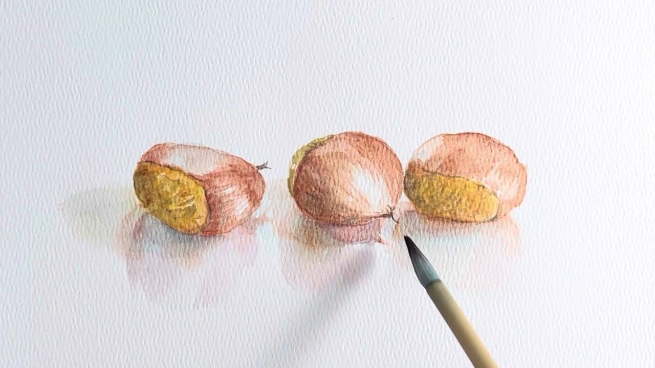 水彩画]栗を描く/watercolorpainting/制作過程 - YouTube