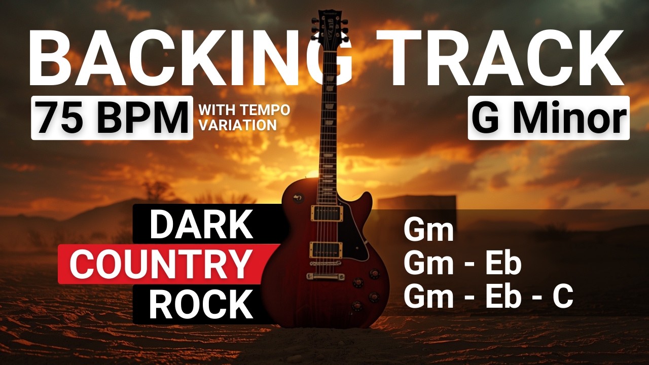 Dark Country Rock in G Minor | Guitar Backing Track  | 75 BPM with variations